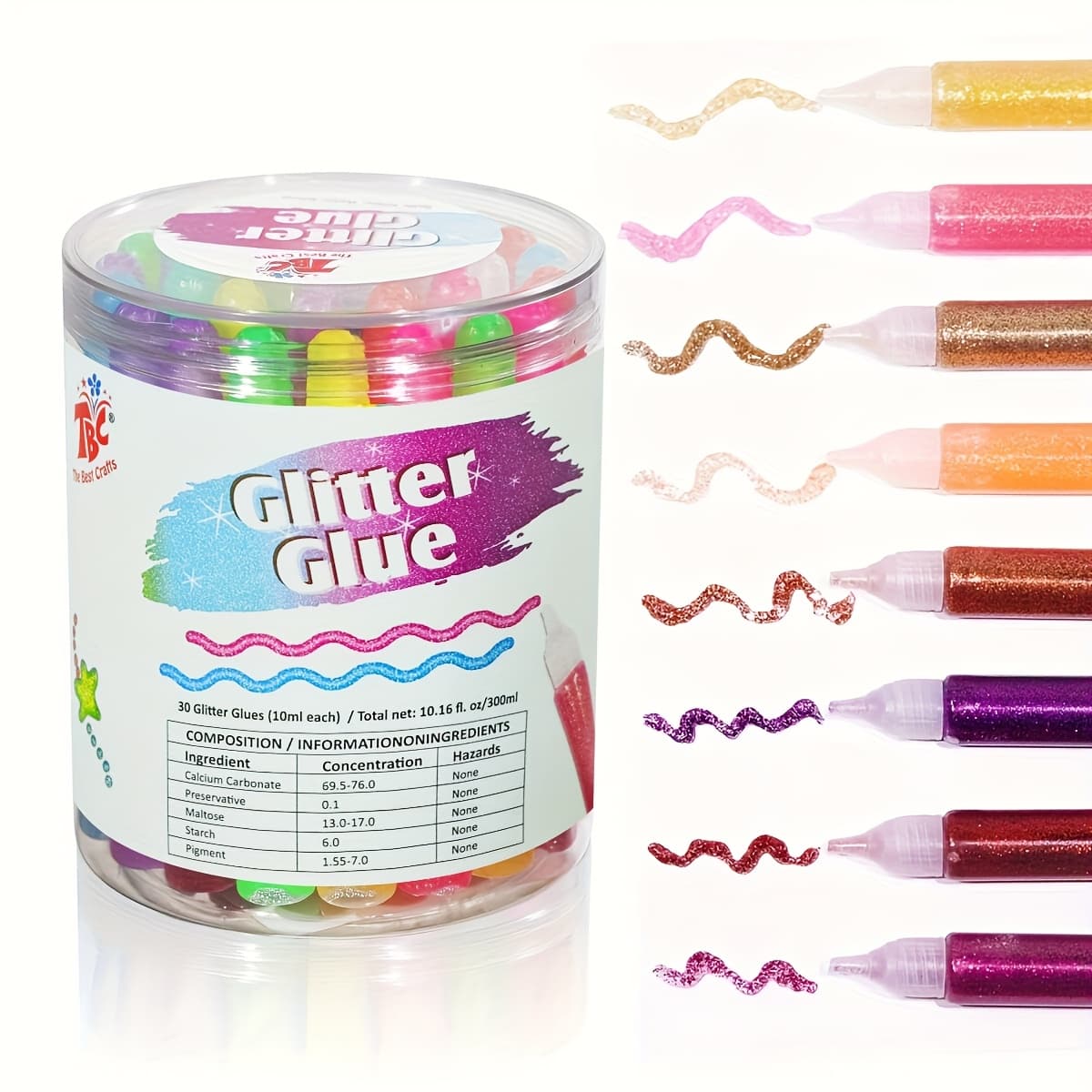 TEMU Tbc The Best Crafts 30-count Washable Glitter Glue Pack(330ml), Non-toxic Sparkle Glitter Glue Pens For Kids, Glitter Writing Glue Pens For Arts And Crafts Projects, Classroom Posters