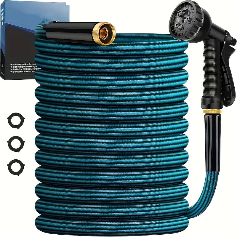 TEMU Garden Hose 100ft, Non-expanding Water Hose Ultra Lightweight, Kink-free, Sturdy, Flexible, Abrasion Resistant Hose For Yard, Lawn, Outdoor, Marine And