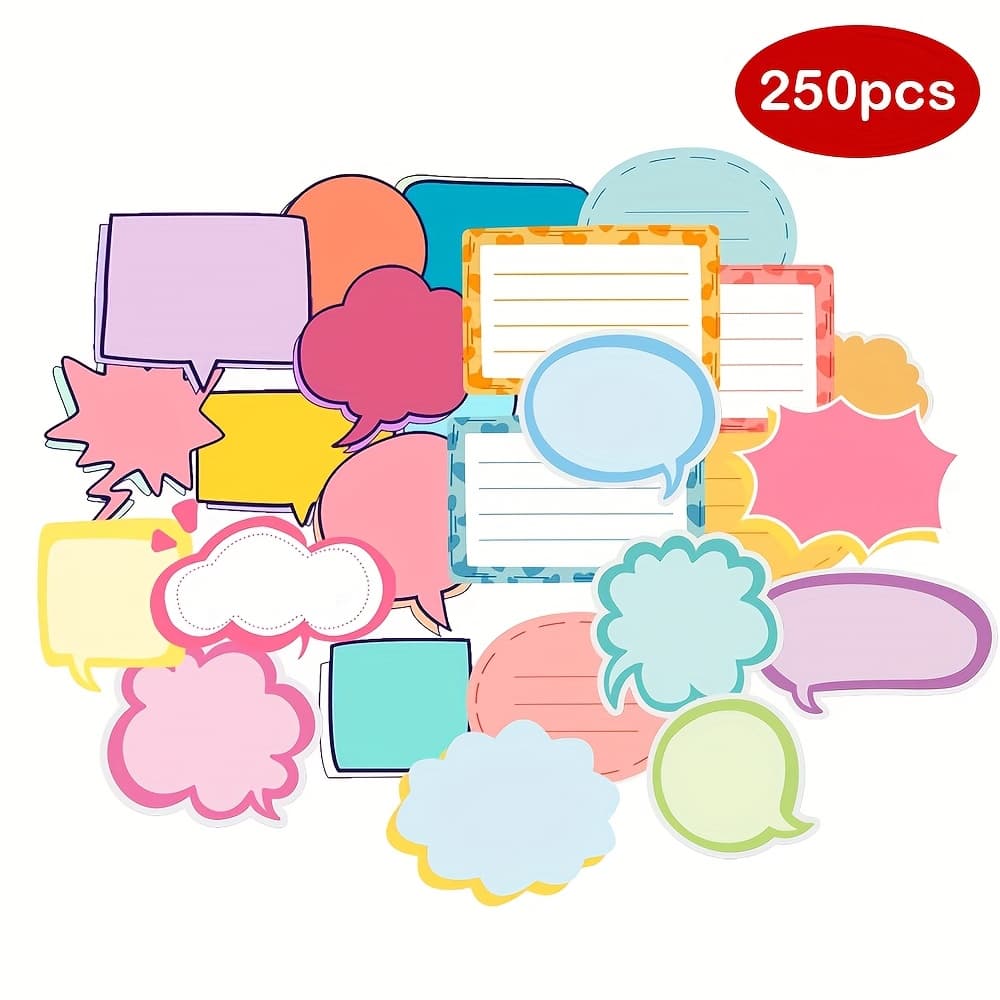 TEMU 250 Colorful Blank Language Bubble Stickers, Suitable For Scrapbooks, Planners, Diaries, And Calendars - Matte Surface, Different Shapes And Sizes, Bright Colors For Classification
