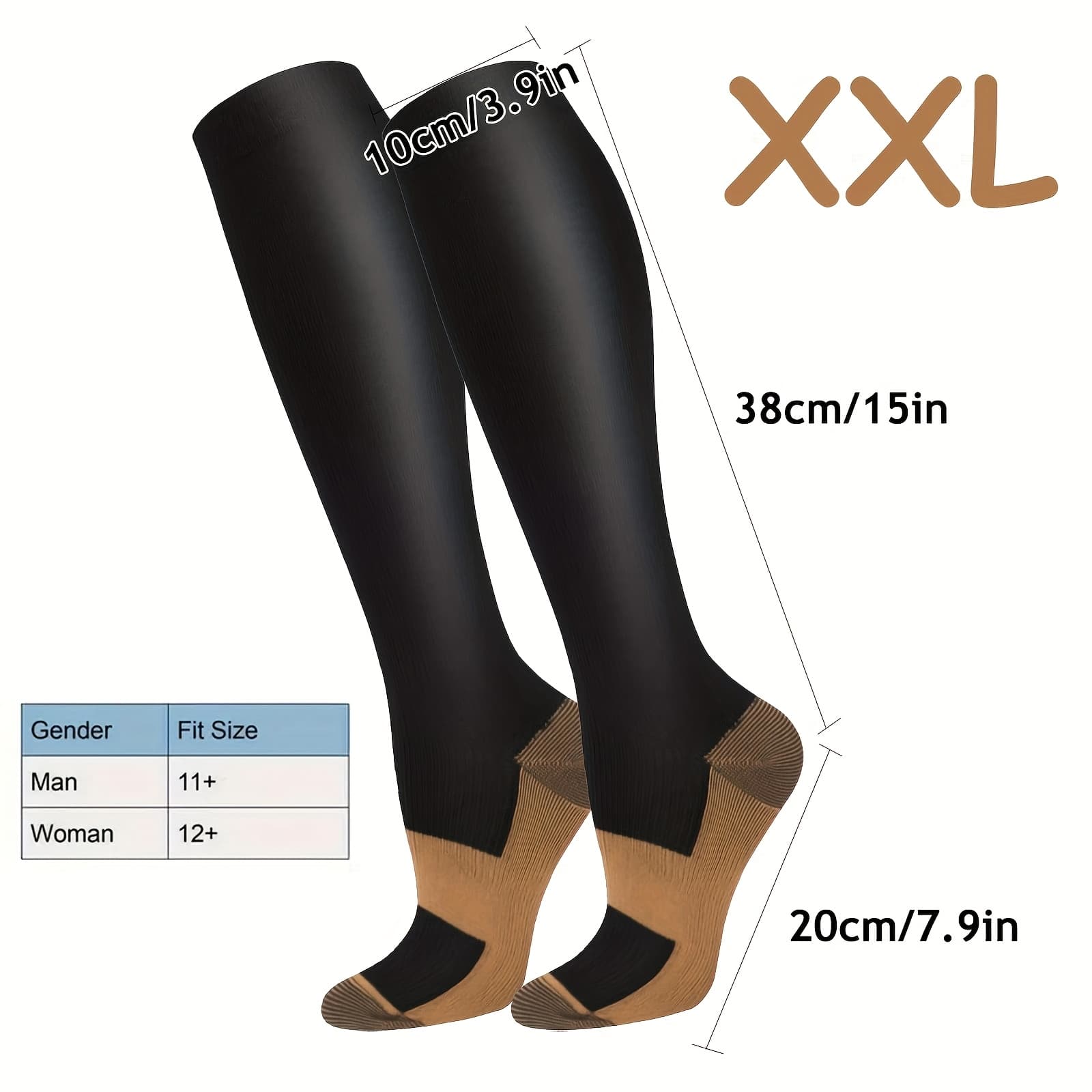 TEMU 10 Pairs Copper Compression Socks For Circulation - (black) Knee High Socks, Best For Daily, Travel, Running, Climbing, Hiking & Sport