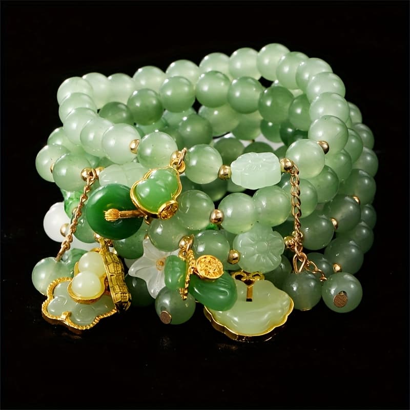TEMU Elegant 7pcs Bead Chain Bracelet Set, Pendant Set Imitation Jade, Retro Chinese Style, Suitable For Daily Gifts And Wear, Suitable For Men And Women.
