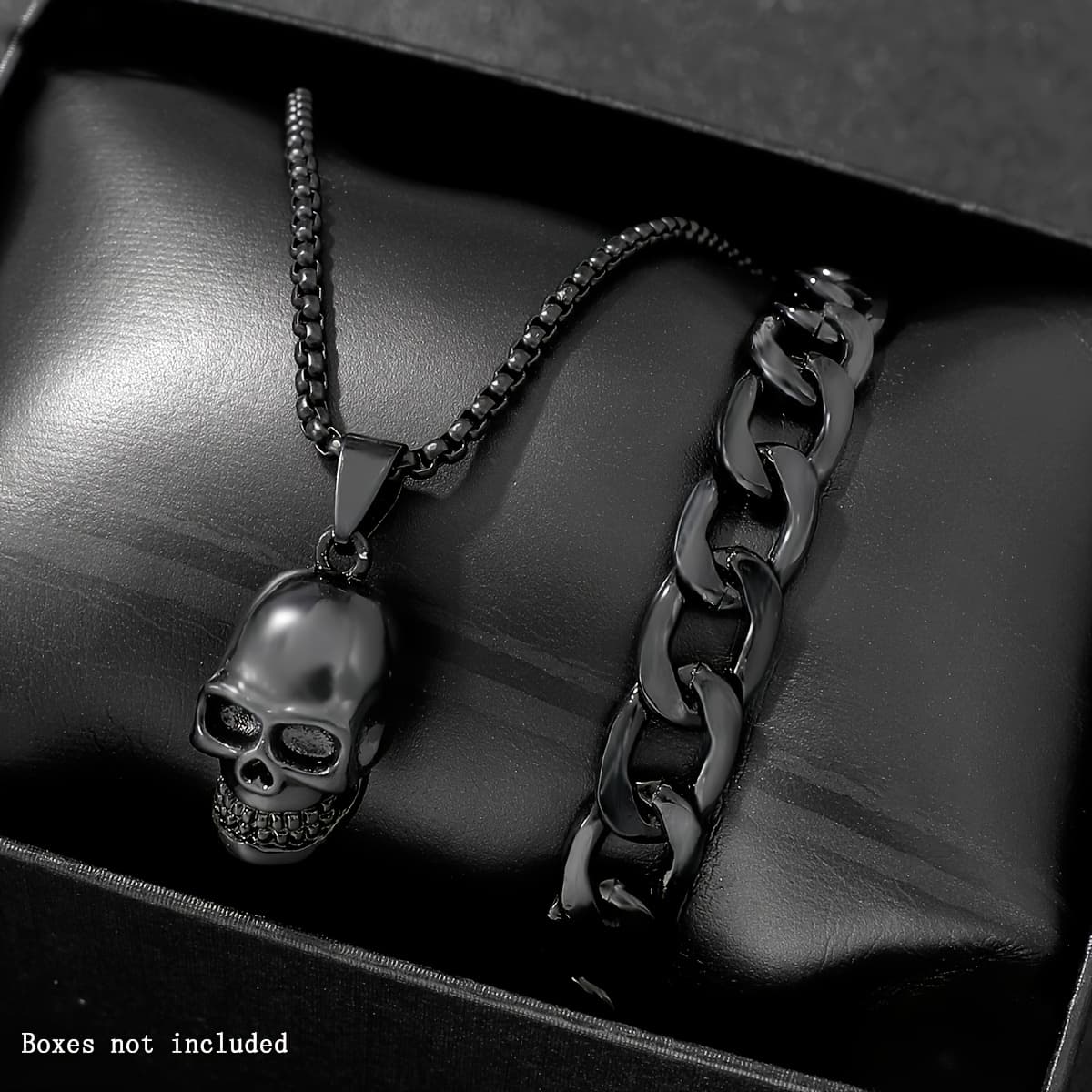 TEMU 2pcs/set Of Men's Fashionable Alloy Skull Pendant Necklace+bracelet As A Holiday Gift For Men