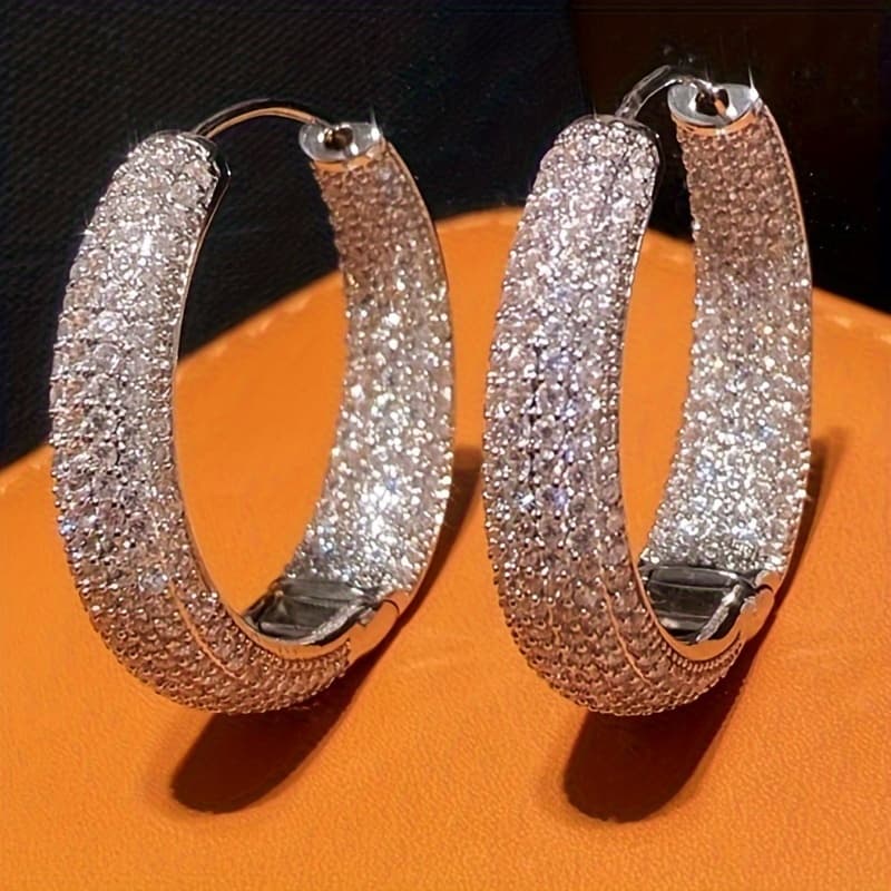 TEMU Of Women's Fashion Hoop Earrings Luxurious Sparkling Cubic Synthetic Zirconia Large Circle Earrings For Wedding Banquet High-end Jewelry