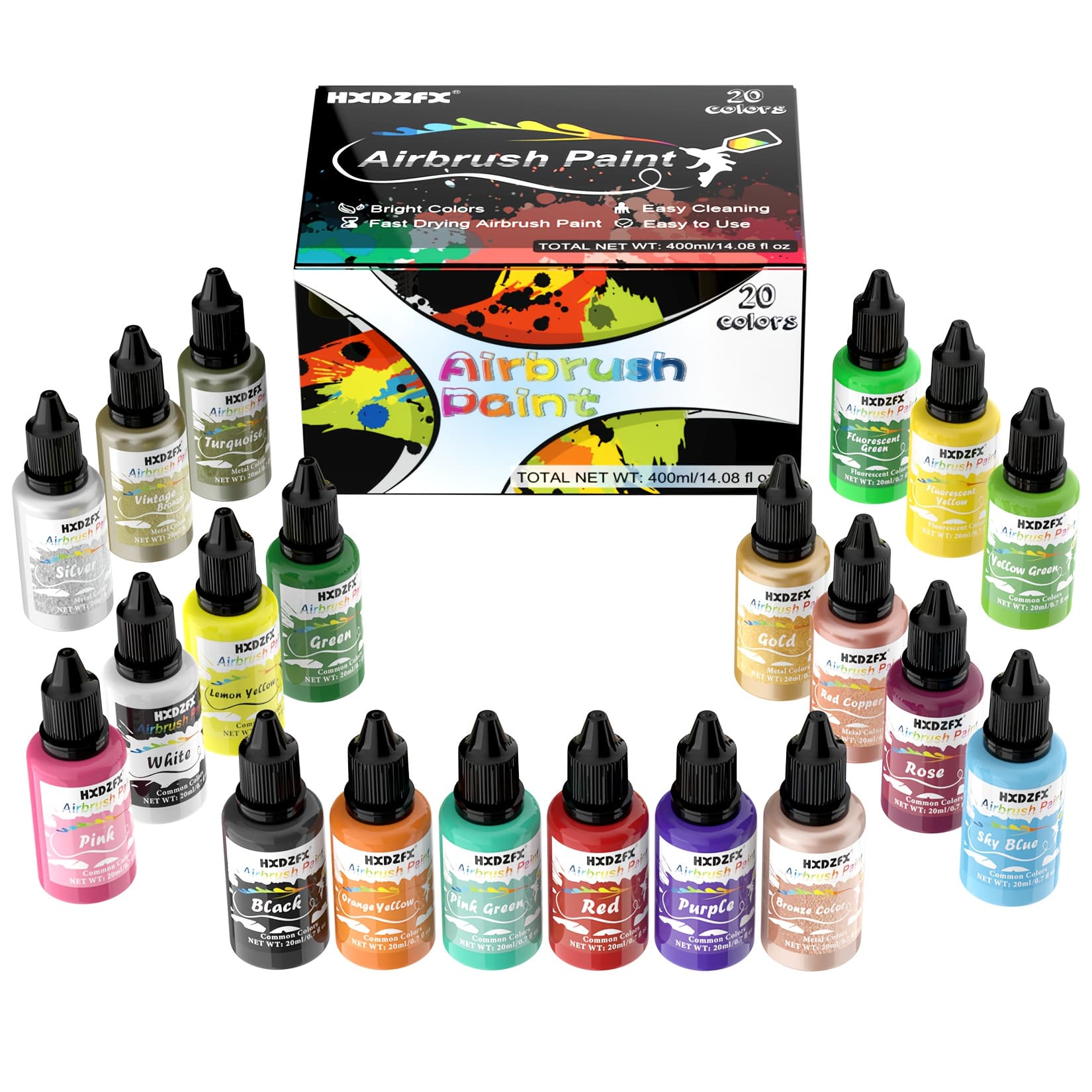 TEMU Airbrush Paint Set - 20 Colors × 20ml Quick Dry Airbrush Paint Set, Water-based Acrylic Airbrush Paint Kit For Acrylic Painting, Walls, Glass, Models, Shoes, Wood, Etc.