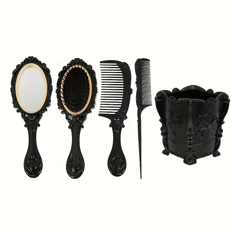 TEMU Comb Set, Scalp Massage Hairbrush With Mirror, Retro Hair Comb, Makeup Hair Comb