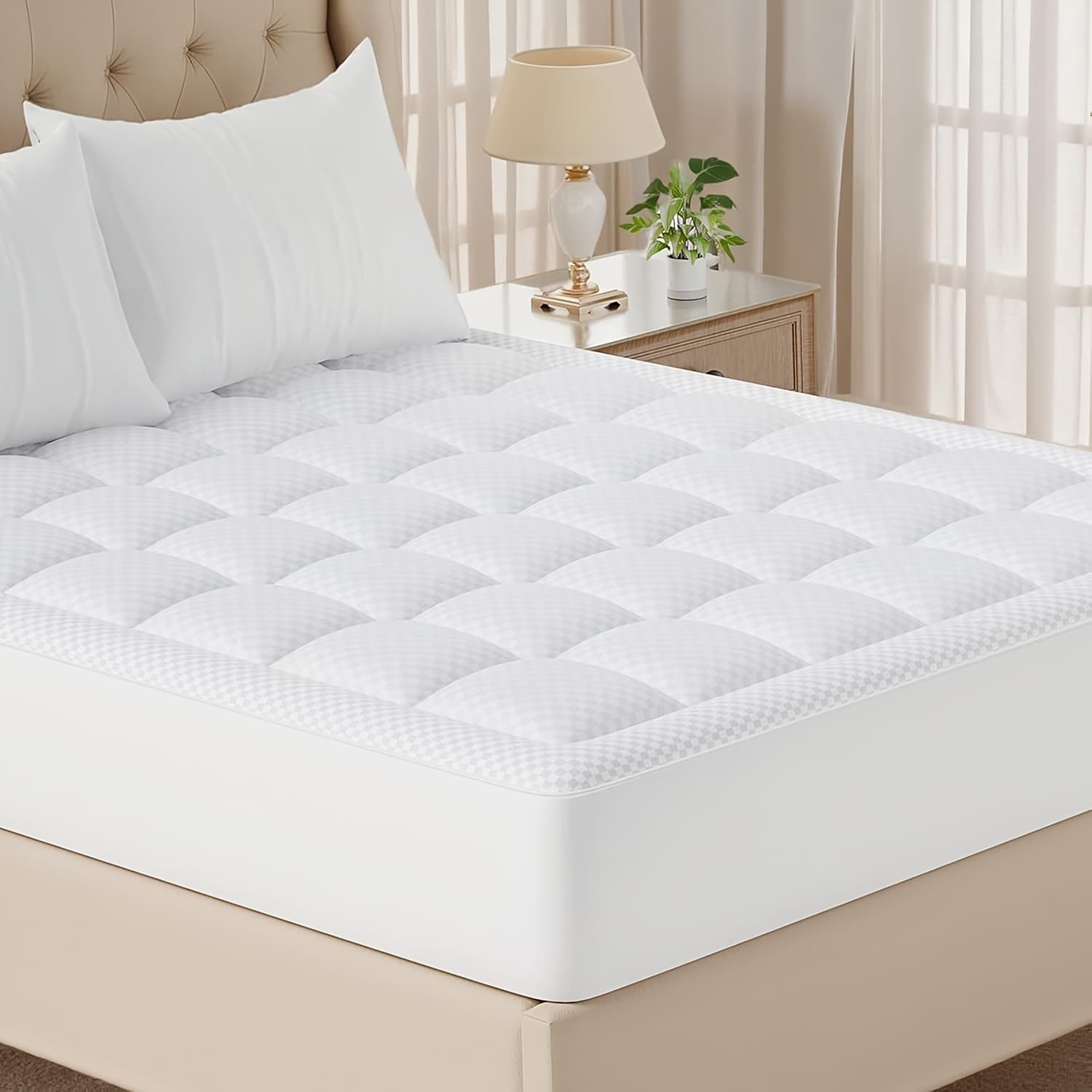 TEMU Mattress Topper Pad, Pillow Top Mattress Topper, Quilted Cooling Mattress Protector, Suitable For 8-24 Inch Deep Mattresses, 450/900g/1200gsm Filling Options.