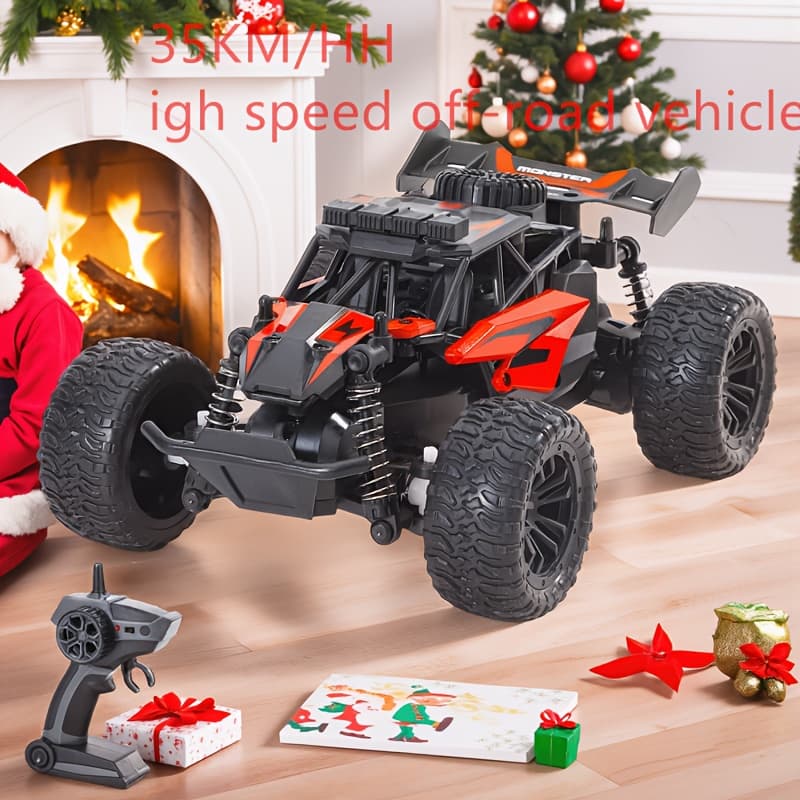 TEMU Off-road Rc Car With Flashing Lights – Durable Red/yellow Plastic Toy Vehicle For , Outdoor Fun, Father-son Bonding, And Christmas Or Birthday Gifts