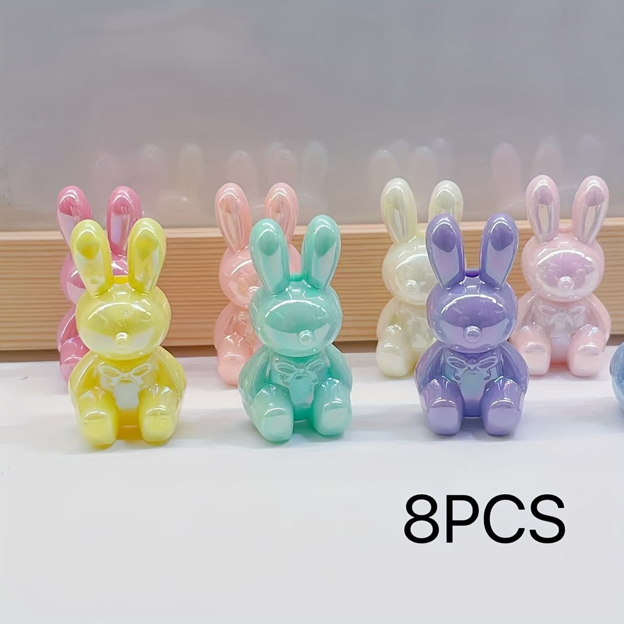 TEMU 8pcs Acrylic Large Rabbit Beads In Assorted Random Colors, Ab Coated, For Diy Beaded Phone Charms, Keychains, Bag Pendants, And Other Accessory Decorations