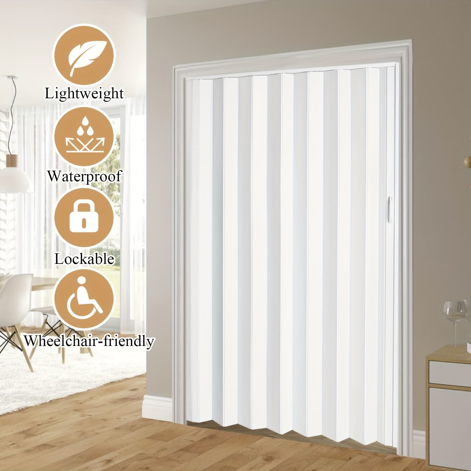 TEMU Pvc Accordion Door | Accordion Sliding Door | 60x80 Inches, With Installation Hardware, Handle, Lock For Bedroom Living Room Wardrobe