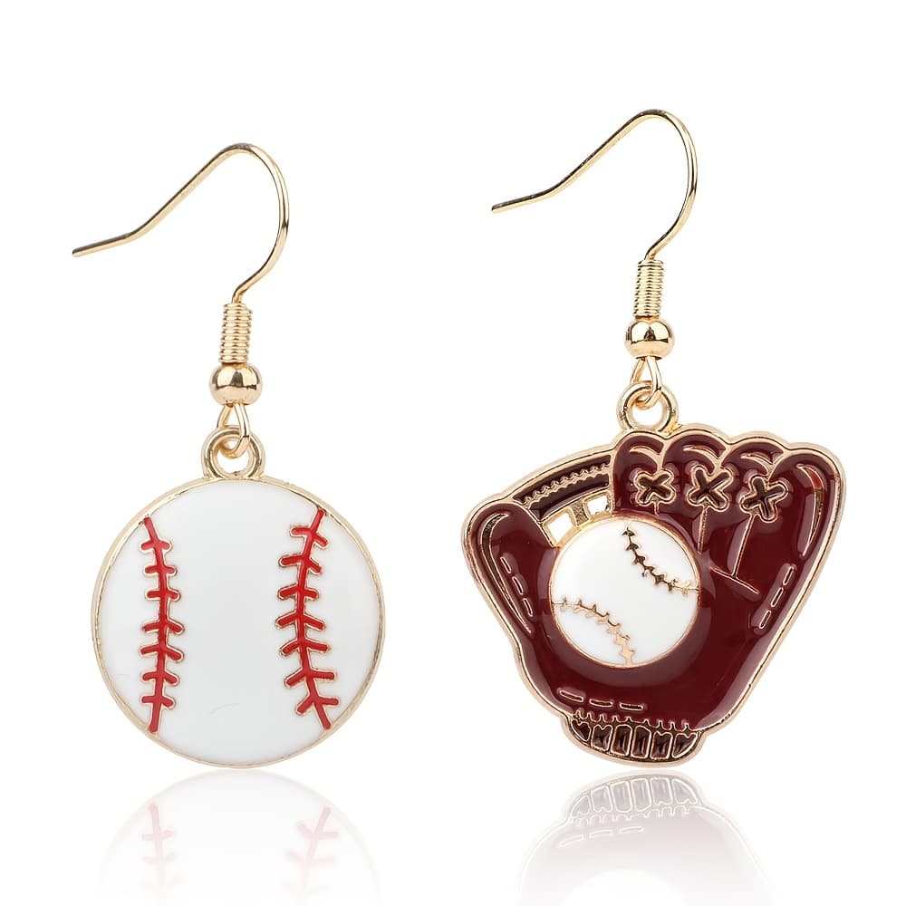 TEMU Game Day Cute Enamel Baseball Bat Baseball Glove Earrings Elegant Athletic Dangle Earrings Women's Jewelry Suitable For Wear