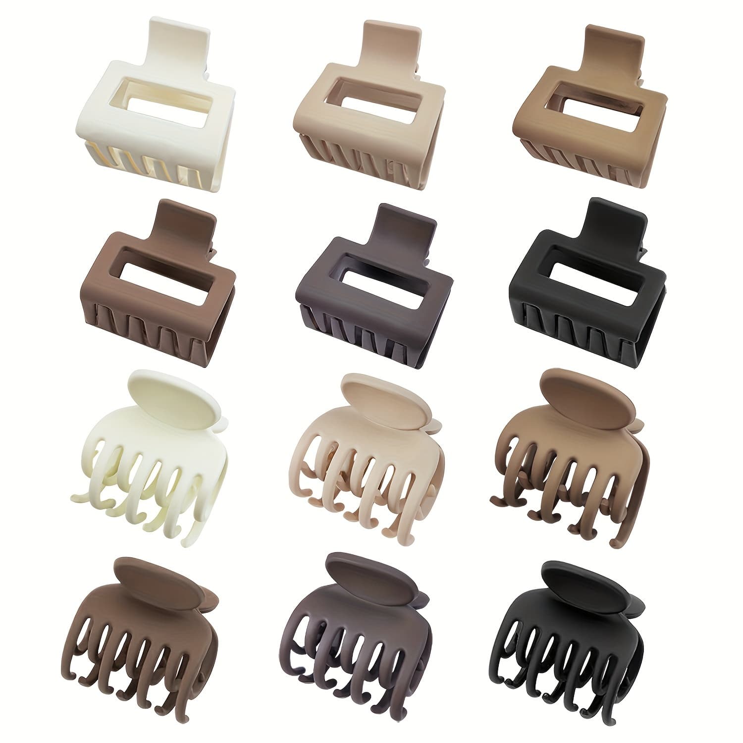 TEMU 6/12pcs Of Women's Small Claw Hair Clips, Rectangular Claw Clips, And Double-row Tooth Hair Clips, Matte Small Hair Clips Suitable For Thin To Medium Thick Hair, Cute Jaw Clips