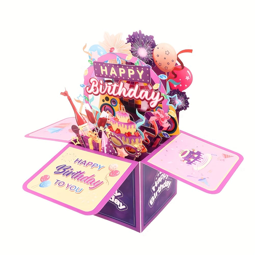 TEMU 1pc Vibrant Pop-up Card With Cake, Party & Personalizable Note Card - Includes Envelope, Ideal For Wife, Birthday Card