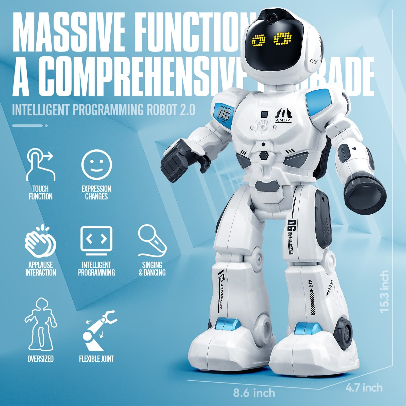 TEMU Large Emo Rc Robot Toys For Kids 5-7 With Led , Sensing Programmable Interactive Remote Control Robots For 8-12 For Boys 4-9 Years Old Birthday New Year Christmas Gifts
