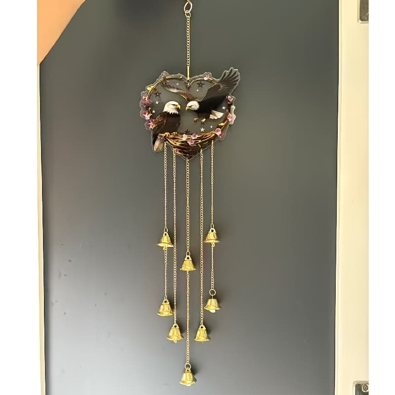 TEMU Heart-shaped Eagle Pattern Wind Chime Set . Garden And Courtyard Decoration, Hand-assembled, Soothing Wind Chime, Durable Iron Hanging Ornament, Eagle , Suitable For Outdoor Use
