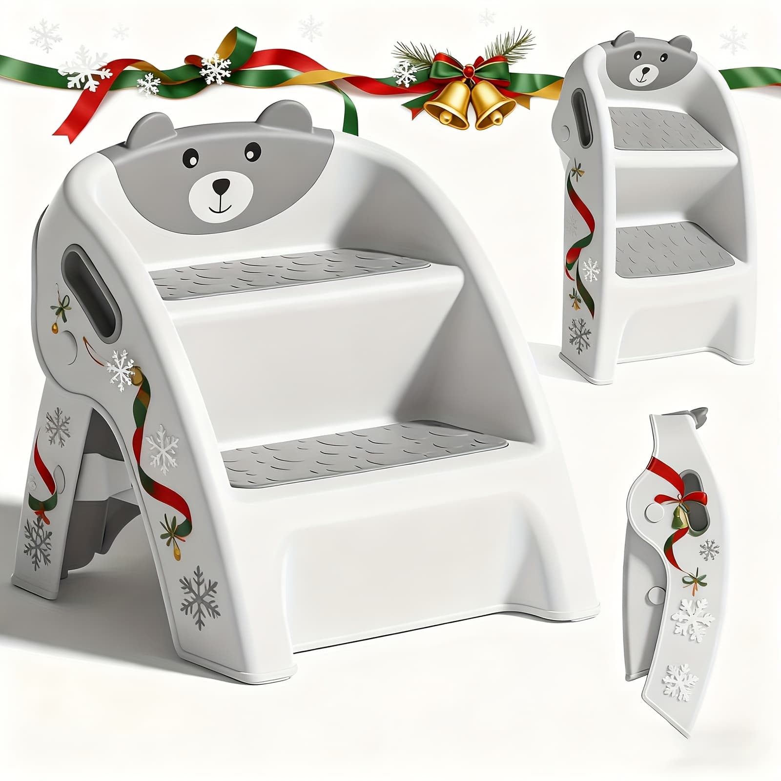 TEMU A Foldable Two-step Stool For Toddlers Featuring A Non-slip Design And A Handle, Suitable For Uses In The Bathroom, Kitchen, Bedroom, And At Counters
