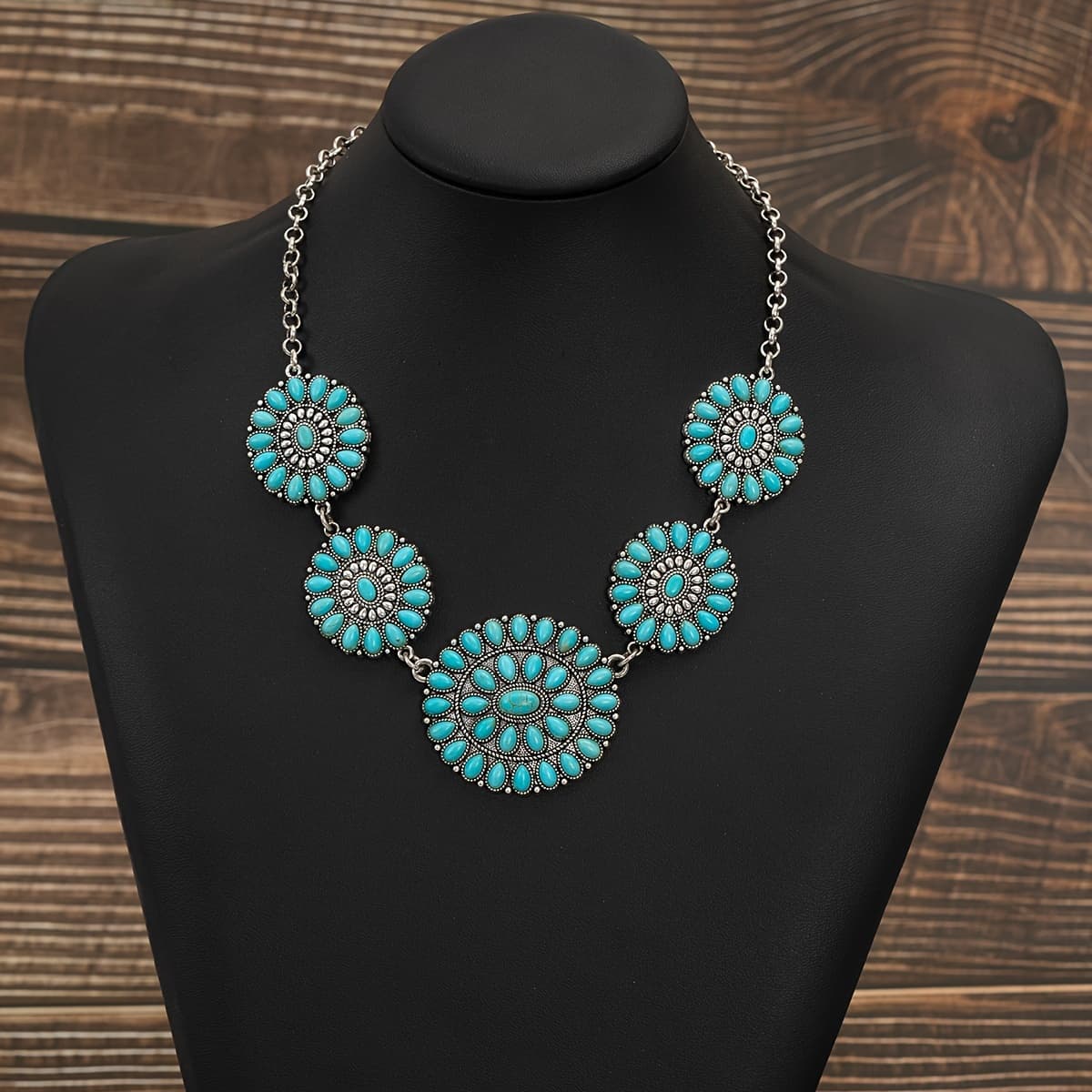 TEMU Bohemian Style Teardrop Turquoise Alloy Necklace, Vintage And , Women' Wear, Middle Eastern Style Jewelry