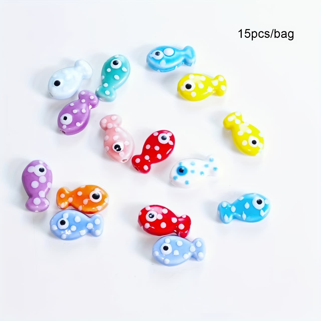 TEMU 15pcs/bag Mixed Color Ceramic Small Fish Scattered Beads Handmade Bead Bracelet Necklace Pendant Jewelry Additions