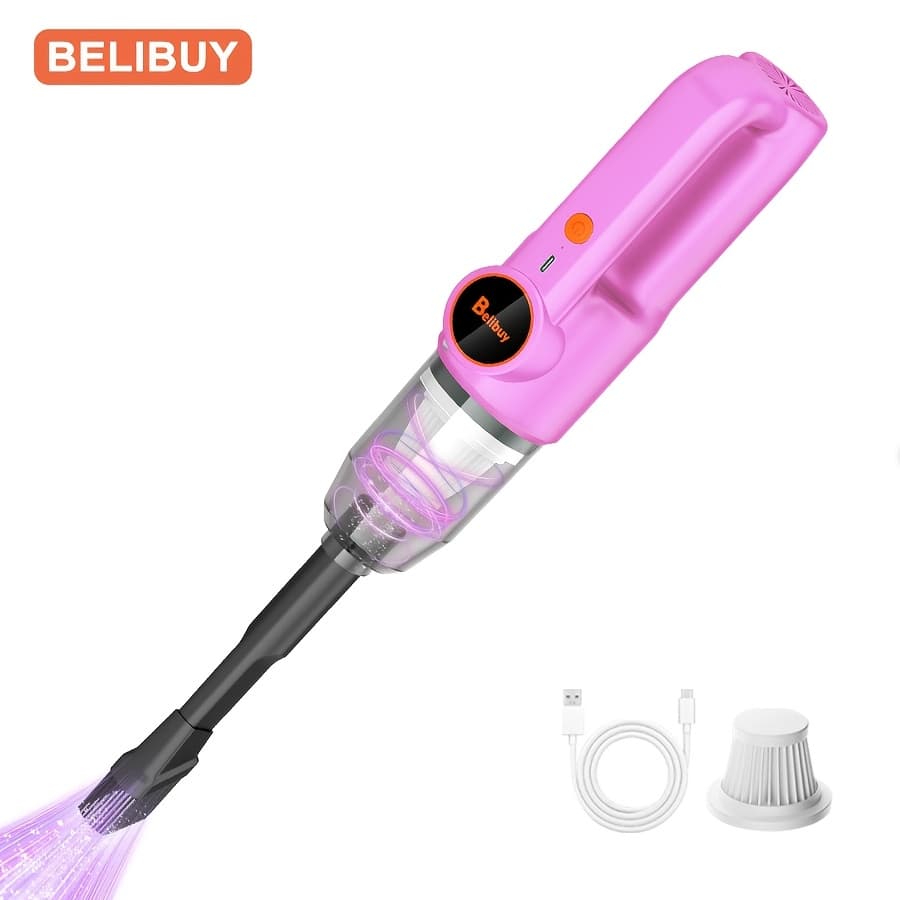 TEMU Car Vacuum Cleaner Super Wet And Hair Pet Hair Multifunctional Portable Mini Handheld Hair Pink Usb Charging Model Has A Of Additions, Suitable For Cars, Homes, Offices And Other Crevice Tools