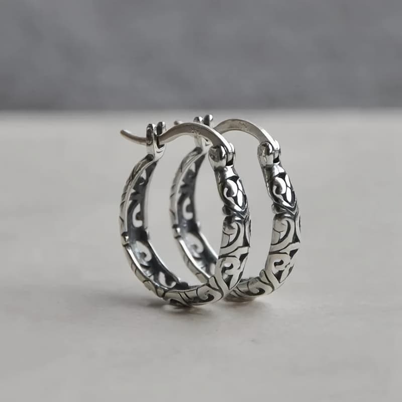 TEMU Vintage Boho-chic Hoop Earrings For Women - Hypoallergenic 304 Stainless Steel, Everyday & Party Wear