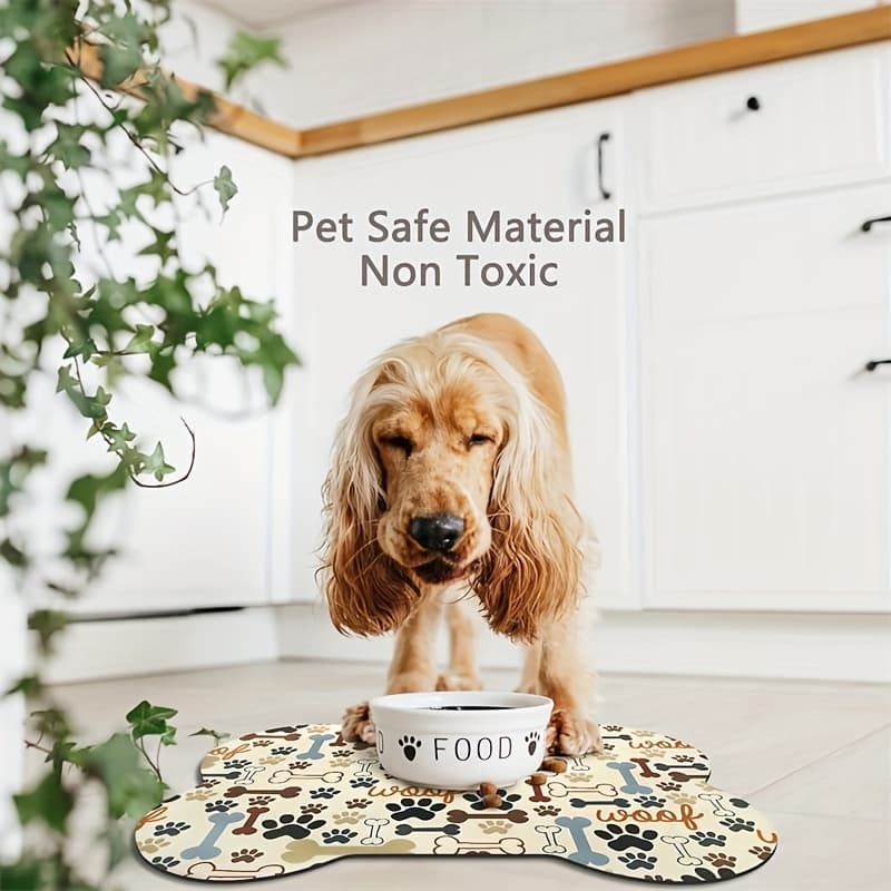 TEMU Non-slip Quick-dry Geometric Paw Print Dog Feeding Mat - Durable Polyester Pet Food & Water Bowl Pad For Small To Medium Dogs, Easy- With For Safety & , Dog Feeding Accessories, Dog Owners