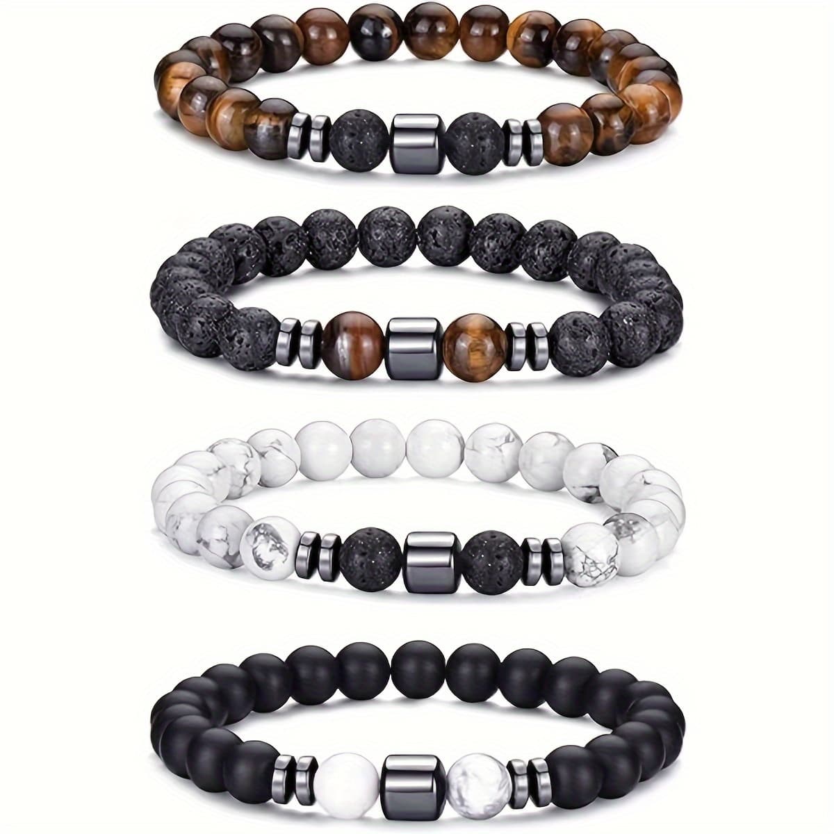 TEMU 4 Eye Bead Bracelets, Unisex, 8mm Natural Stones, Adjustable Stretch Bracelets, Bracelets, Father's Day Gifts, For - Symbolizing Strength And
