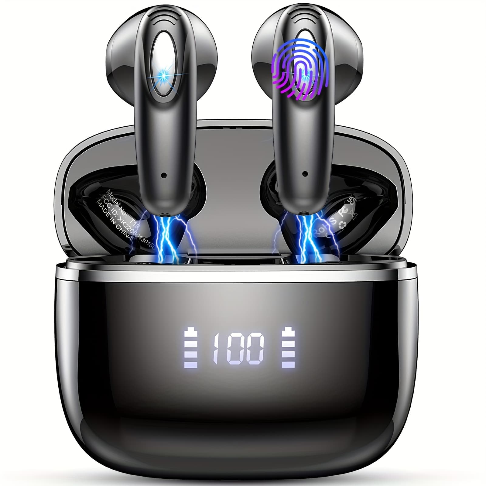 TEMU T19 Wireless Earphones, 40h With Case, With Dual Microphone Calls, Suitable For Ios Tv Sports