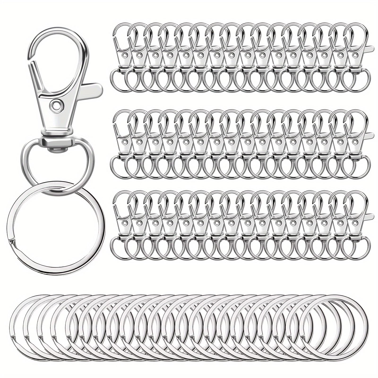 TEMU 50pcs Keychain Hooks With Key Rings, Keychain Clip Hooks With Rings For Hanging Keychain Clip Making, Jewelry Making, Arts & Crafts, Silvery (25pcs Metal Rings + 25pcs Individual Key Rings)