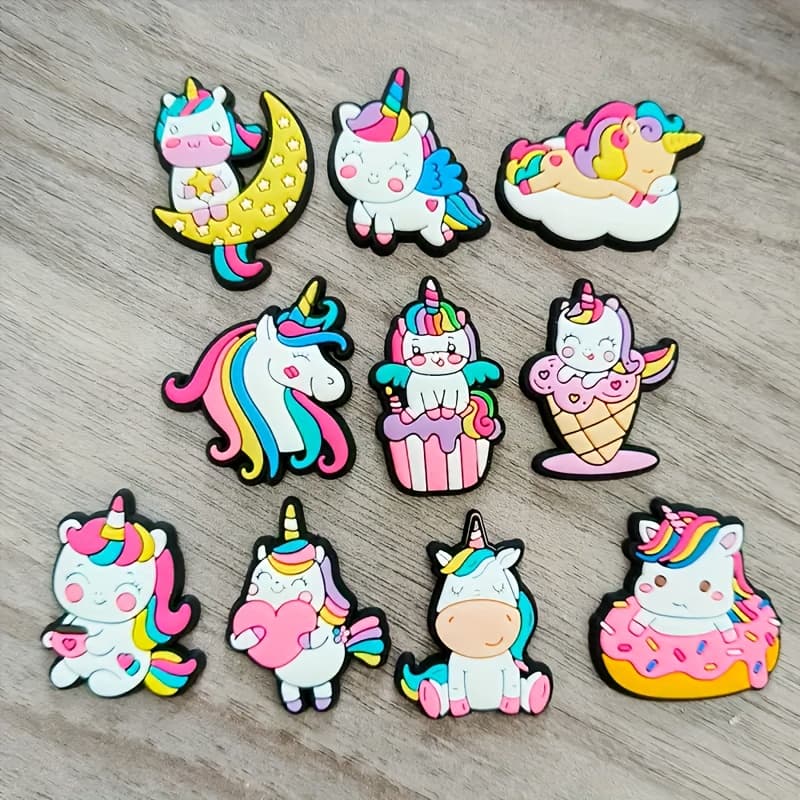 TEMU 10 Stylish Unicorn Shoe Accessories - Durable Pvc Sandals Decorations, , Bright Colors - An Interesting Gift Idea For Unicorn Fans, Offering Footwear, Bags And Clothing Items