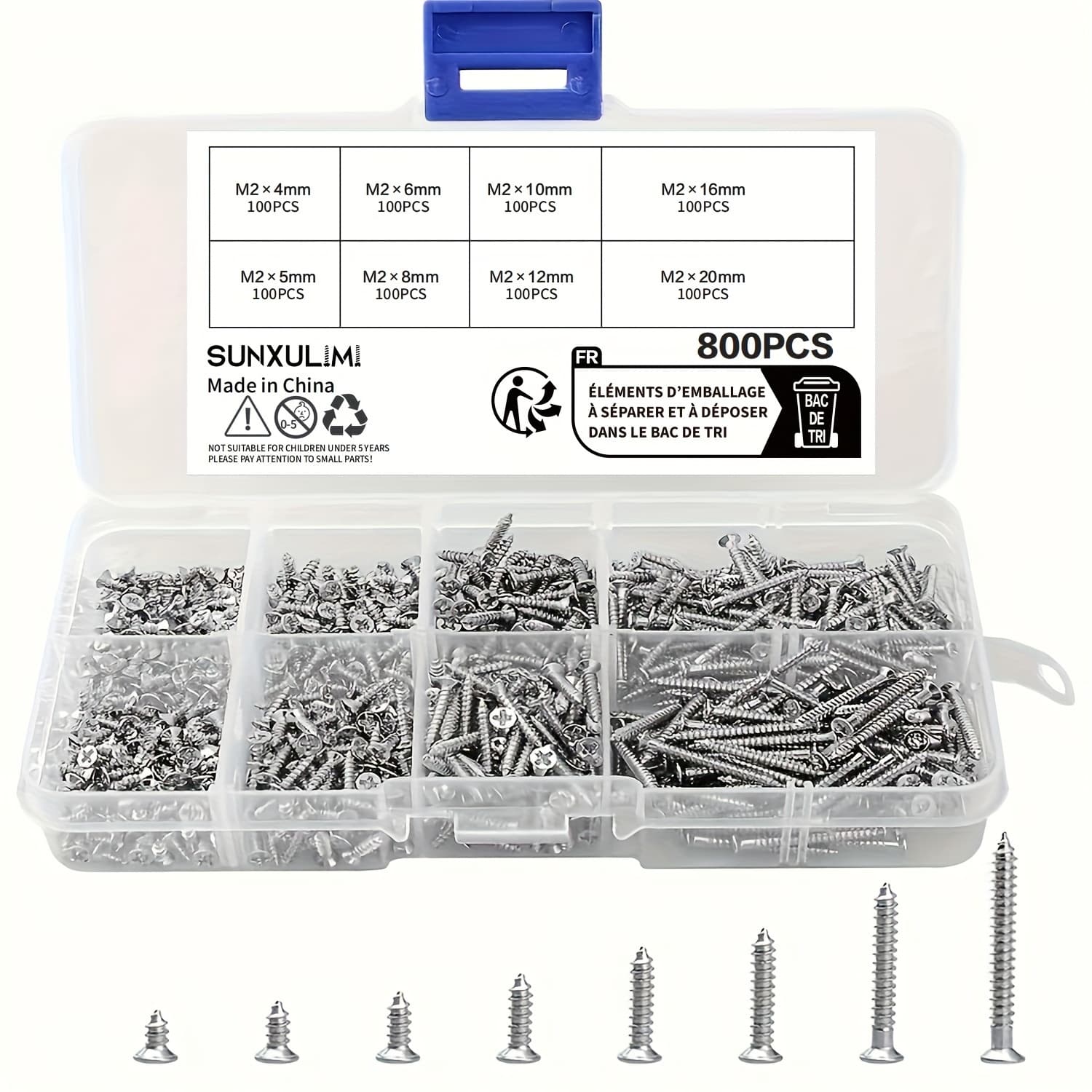 TEMU 800pcs M2 Phillips Pan Head Self-tapping Screws Nickle-plated Carbon Steel 4mm 5mm 6mm 8mm 10mm 12mm 16mm 20mm Wood Screw Assortment Nuts Screw Fastener Sets ()