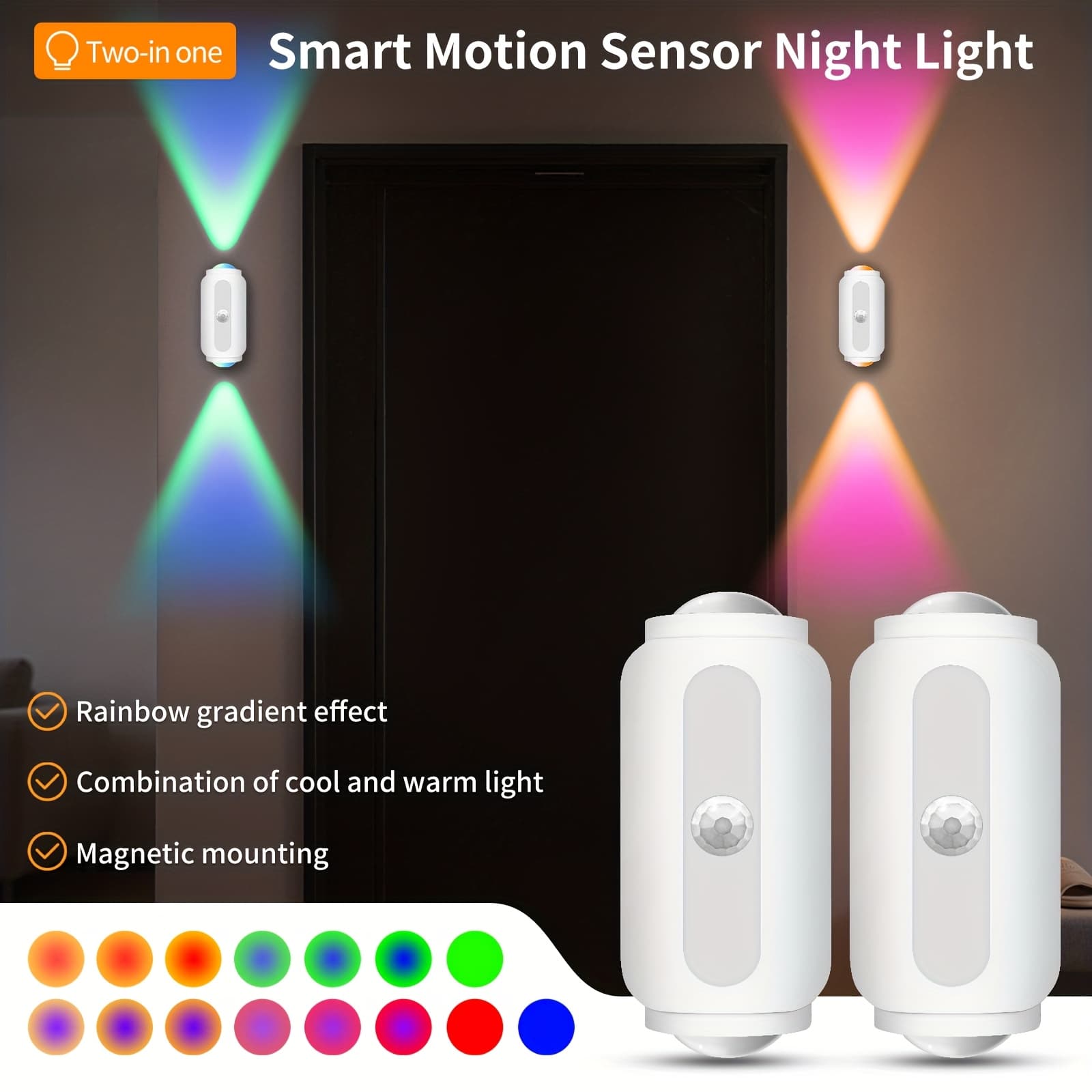 TEMU Mini Night Light, Minimalist , Usb Rechargeable, Dual-sided Light Wall-mounted Sensor Lamp With Motion Sensor And Ambient Lighting. Ideal For , , And Living Rooms. Perfect Christmas Gift