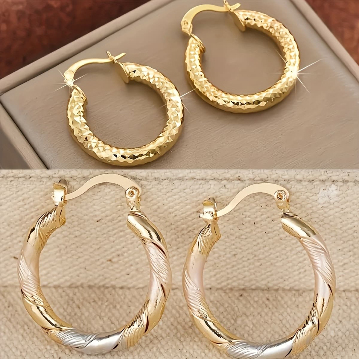TEMU Luxurious 14k Golden Plated Golden-plated Copper Twists Hoop Earrings - Stylish Party Jewelry For Men - For Special Occasions - , Birthday Gift Or Personal Accessory.