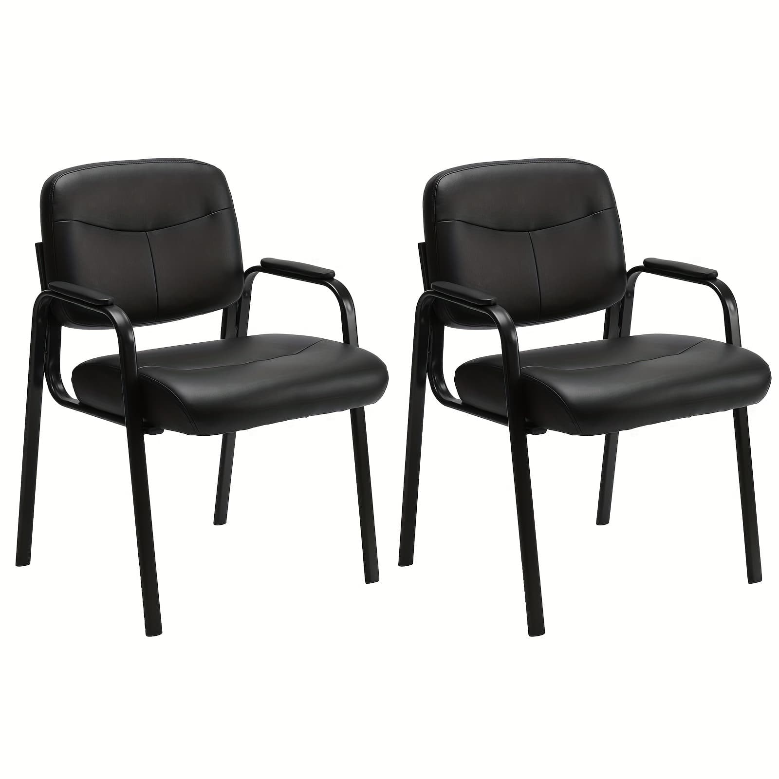 TEMU 2pack Chairs No Wheels, Leather Guest Chair With Padded Arm Office Reception Guest Chair Conference Room Lobby Table Side Salon Home, Black