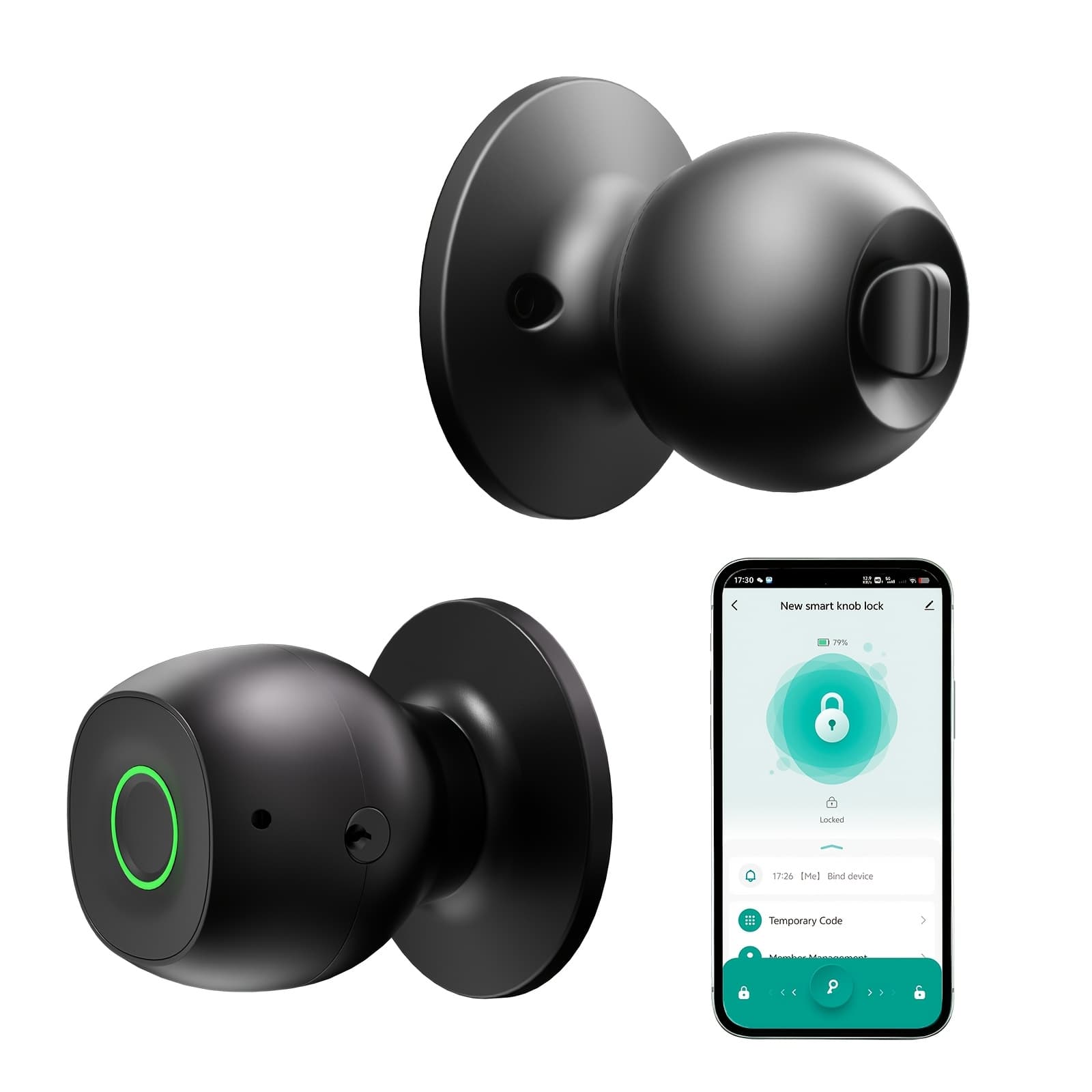 TEMU Smart Door Knob Lock, Keyless Entry Door Lock With Fingerprint, Biometric Entry, App-controlled Wireless Connection, Physical Key, Suitable For Bedroom Office