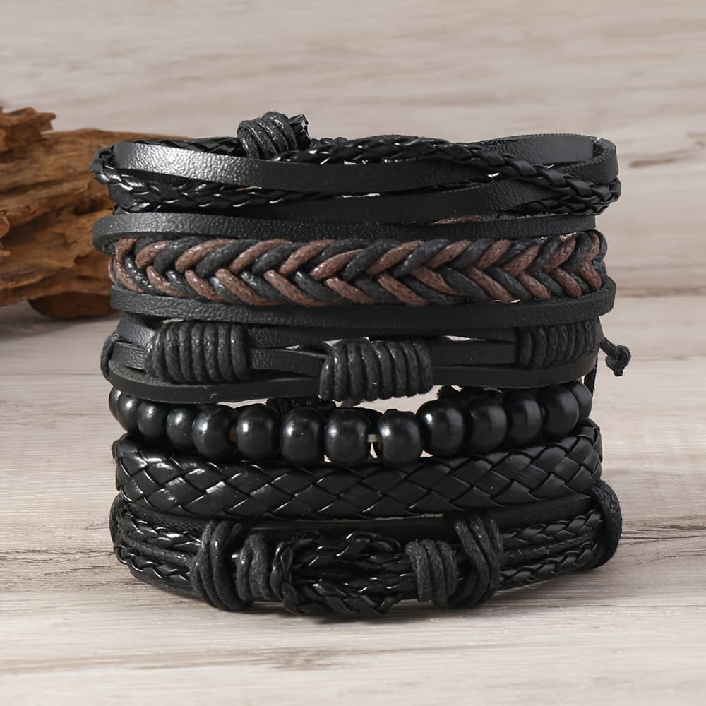 TEMU 6pcss Retro Bangle Bangle Bracelet Knitting Bangle Bangle Bracelet 6pcss Set Men's Wristband