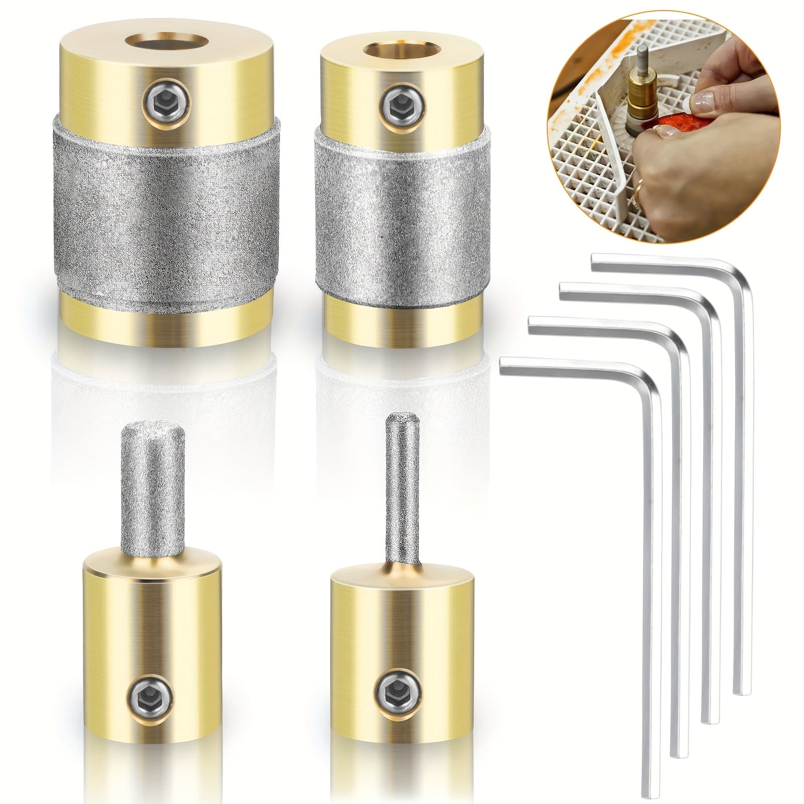 TEMU 3pcs/4pcs Stained Glass Grinder Drill Bits, Diamond Grinder Bit Head Tools, Durable Brass Core, For Ceramic Tiles, Glass, Colored Glass, Stone
