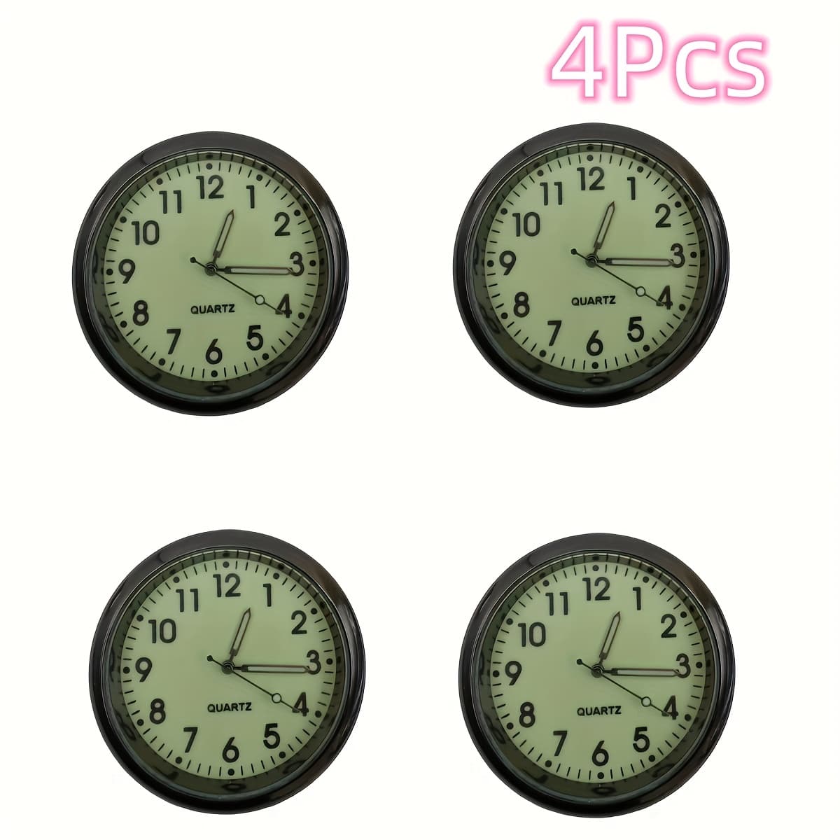 TEMU 4pcs Glow Decorative Clock Car Clock Mini Quartz Car Dashboard Time Stick- Watch For Car Decoration With Super Luminous