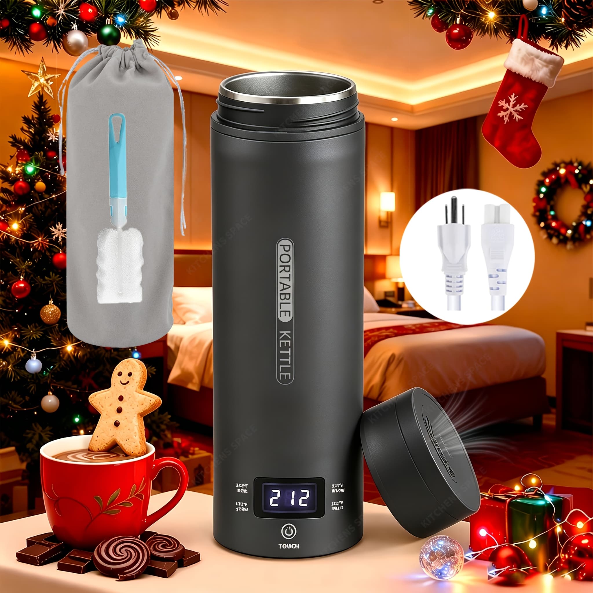 TEMU Travel Electric Kettle Portable Small Mini Tea Coffee Kettle Water Boiler, Water Heater With 4 Temperature Control, 304 Stainless Steel With Auto Shut-off & Boil , Bpa-free