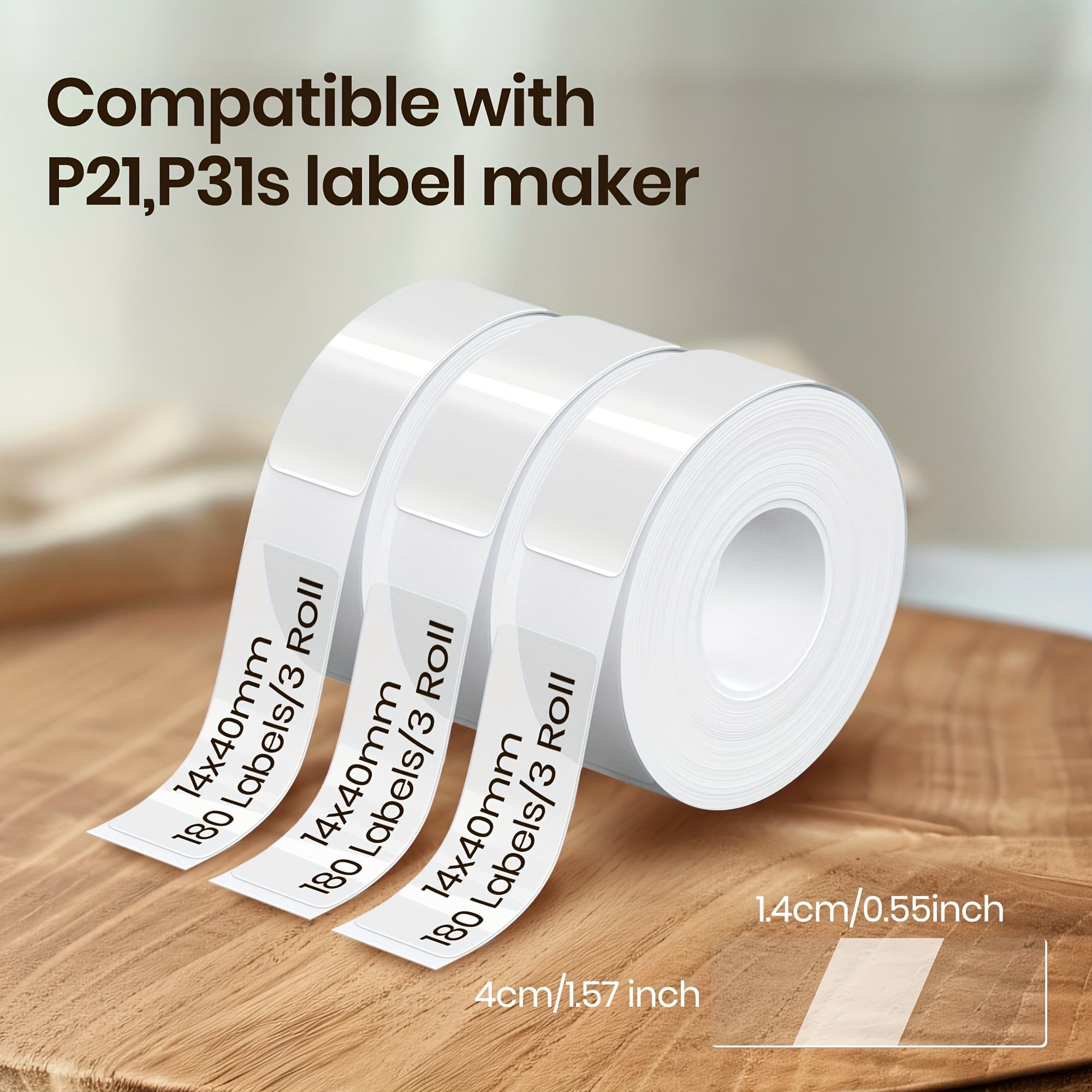 TEMU Authentic Tape For P31b/p21b Label Makers, Suitable For Printing Labels, Measuring 14x40mm (0.55"x1.57"), Compatible With P31b/p21b Label Makers, Comes In A Pack Of 3 Rolls