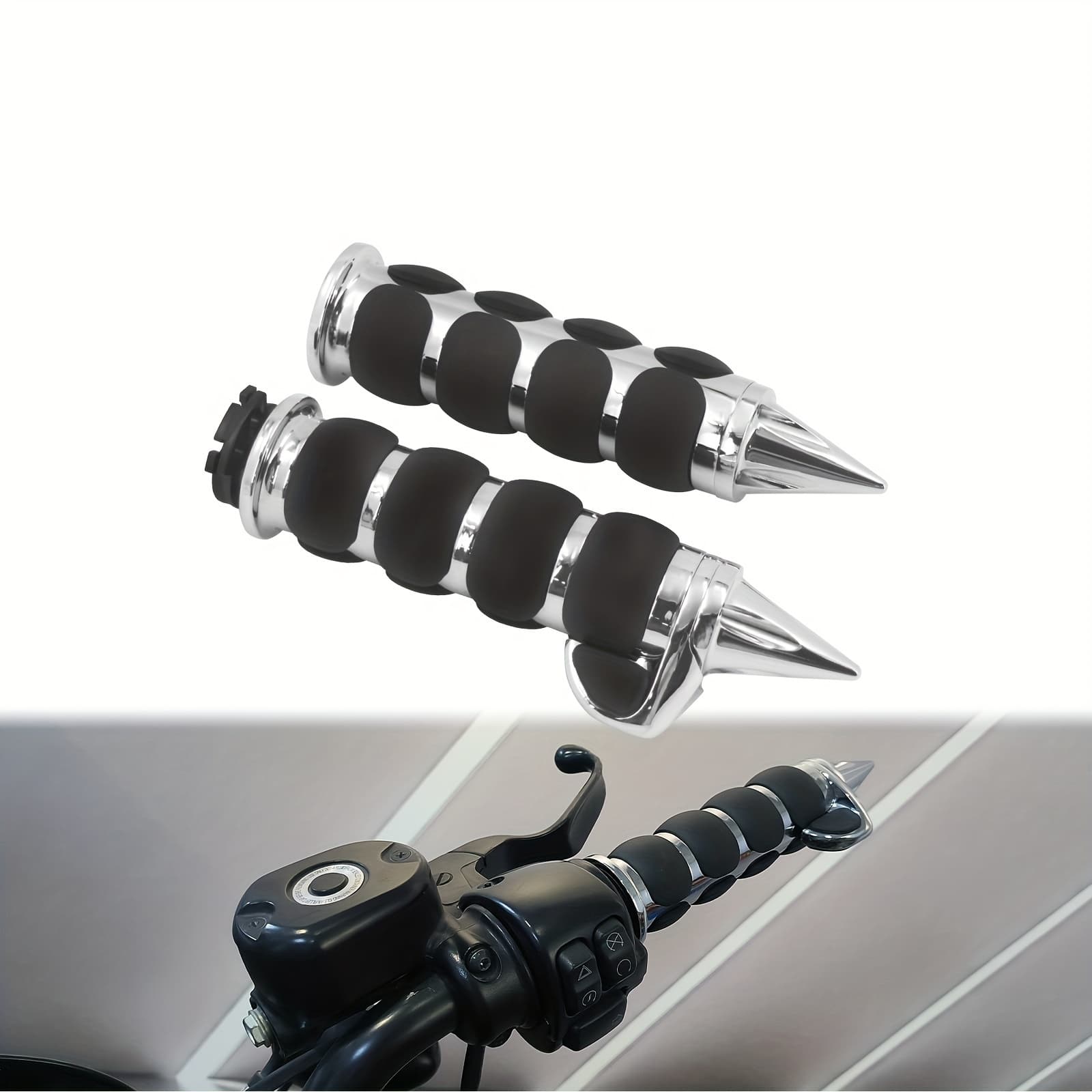 TEMU Chrome 1" Non-slip Rubber Spike Hand Grips Fit For For For Touring For