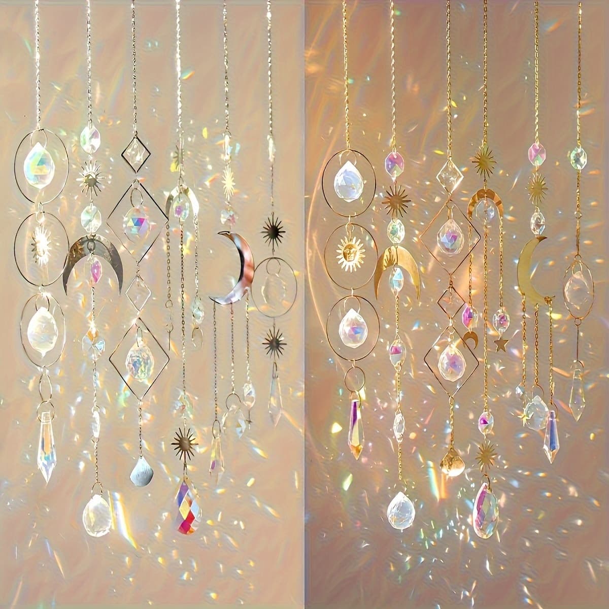TEMU 12 Dream Catchers With Golden And Silvery Crystals, Each With A Pendant Chain, Used To Decorate Crystal Balls, Suitable For Windows, Home Gardens, Christmas Parties, And Wedding Decorations