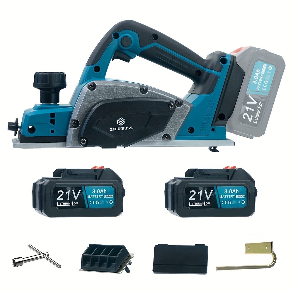 TEMU Zeekmuss Hand Planer Adjustable Depth 0-1mm With 2*21v Rechargeable Batteries, 16000rpm Hand Planer Woodworking Tools With Safety Lock For Wood Chamfering Models