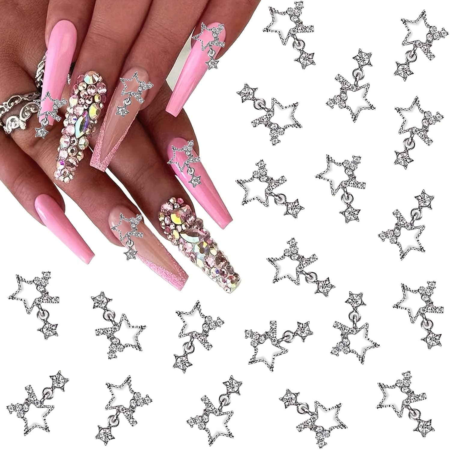 TEMU 100pcs Of Star-shaped For Nail Decorations, Featuring 3d Stars, Perfect For Nail And For Nail Additions