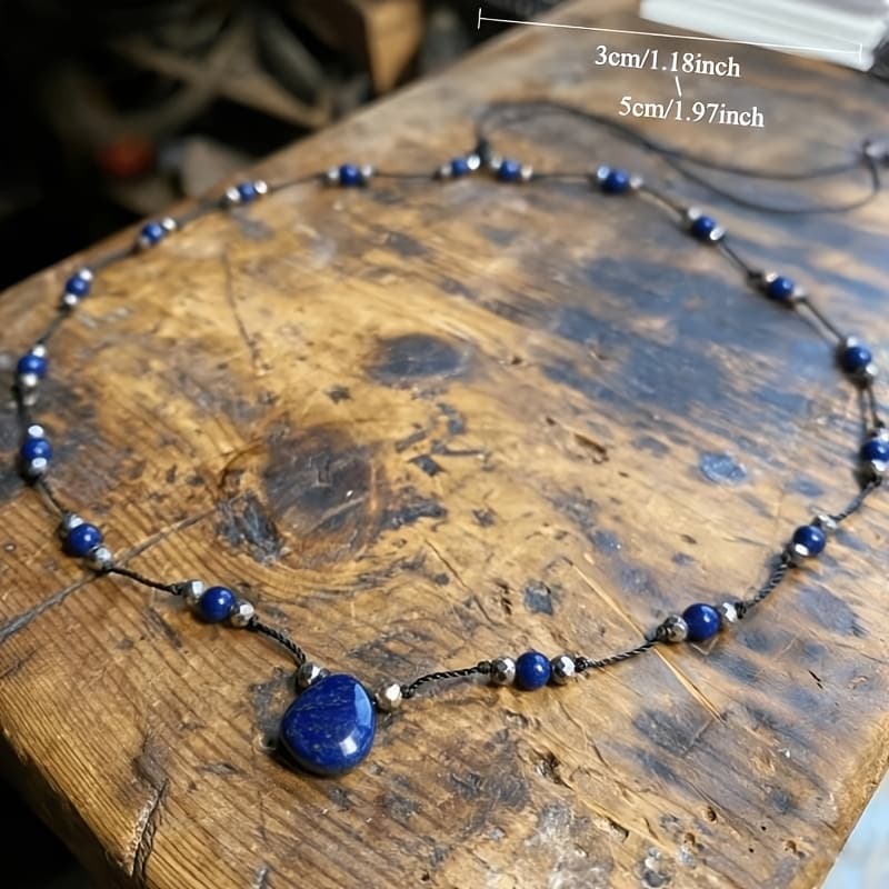 TEMU Lapis Necklace - Shimmering Gemstone, Chic And Minimalist Pendant, Use And Celebrations, Ideal Gifts For Spouses, , (suitable For Any Season) - Adjustable To All Neck Sizes