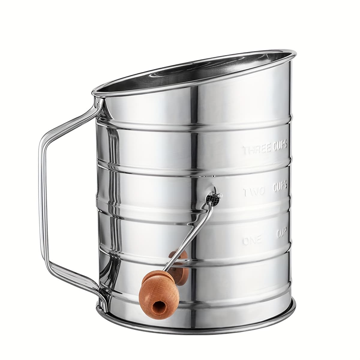 TEMU 1pc Hand-cranked Stainless Steel Flour Sifter Handheld Baking Large Cup Type Semi-automatic With Scale Flour Mesh Sieve
