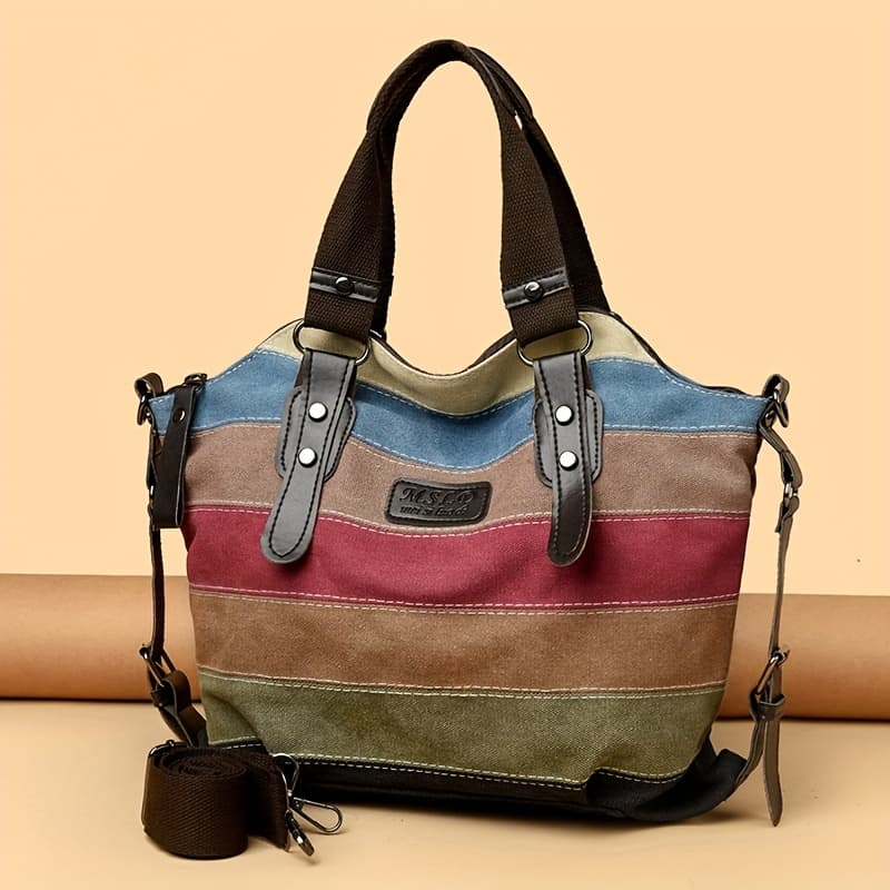 TEMU Lady's Bag Striped And Checkered Pattern Tote Bag Shoulder Bag Crossbody Bag