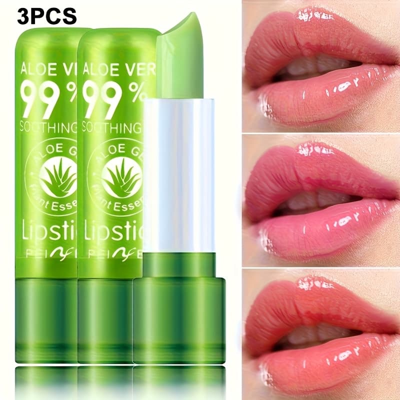 TEMU 3pcs Pack Aloe Vera - Moisturizing Glossy Lip Gloss Suitable For Skin Types, Long-lasting Warm-shifting Lipstick With Berry & Tones, Hydrating Lip