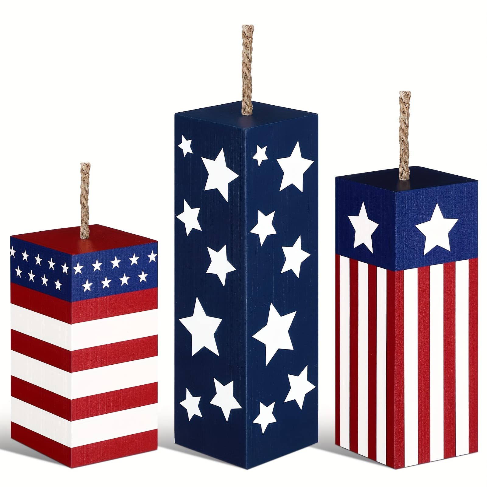 TEMU 3pcs Patriotic Sign Memorial Day Table Decor Glitter Firework Tabletop Centerpiece American Flag Day Tiered Tray Decor For Home