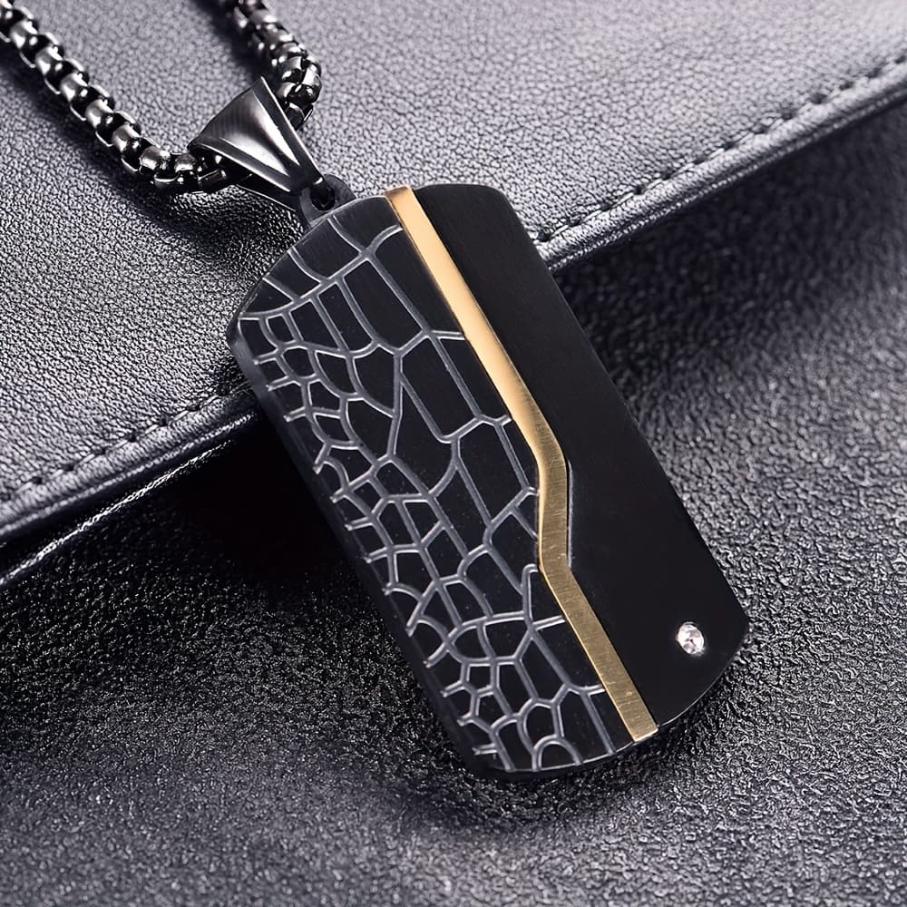 TEMU Men's Fashion Stainless Steel Sand Black Pendant, Factory Stock Wholesale Vintage Cracked Titanium Stainless Steel Necklace