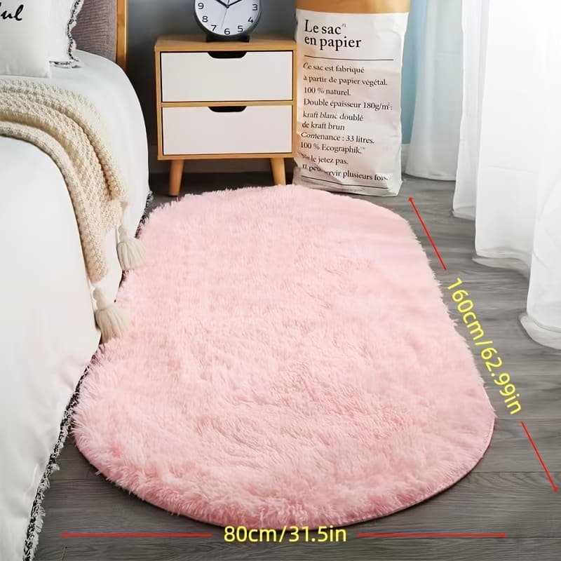 TEMU Soft & Fluffy Oval Area Rug - Non-slip, Machine Washable Carpet For Living Room, Bedroom, Nursery, And More - Cozy Pink Shaggy Rug For Home Decor