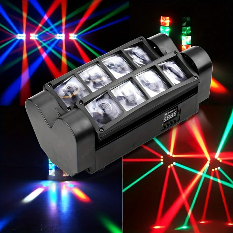 TEMU 8 Led Beam Moving Head Stage Lights - Ideal For Dj Events, Parties, And Clubs, Featuring Sound Activation And Dmx-512 Control For Live Performances, Weddings, And Disco